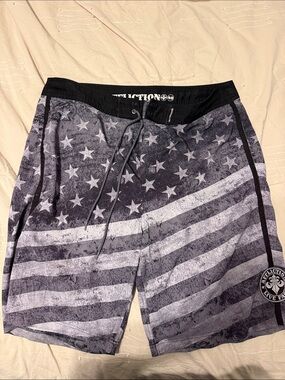 Affliction Black & Gray Star Stripe Hybrid Shorts